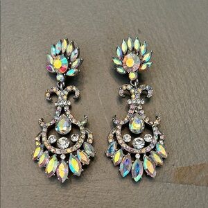 Elegant Silver and Iridescent Crystal AB Prom Pageant Earrings